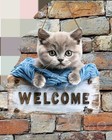 2D Printed Wooden Cat Welcome Sign Blue