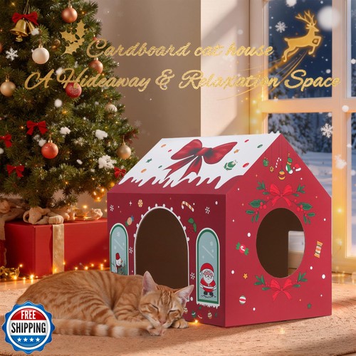 WESTERN HOME Weihnachten Pappe Katzenhaus, Indoor Katzenkratzer Haus (16,5' - Bild 3 von 5