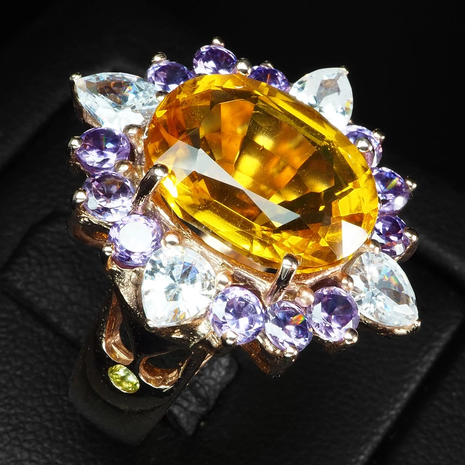 Anillos vibrantes de plata de ley 925 de 7,56 quilates con zafiro amarillo dorado regalo de San Valentín Foto 3 de 4