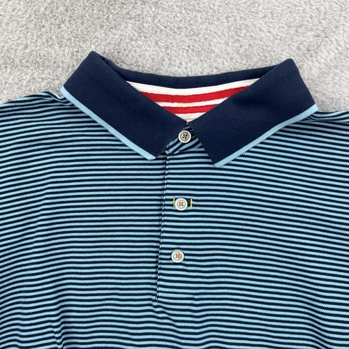 Robert Graham Polo Shirt Mens 2XL Blue Striped Golf Performance Stretch Designer - Picture 9 of 18