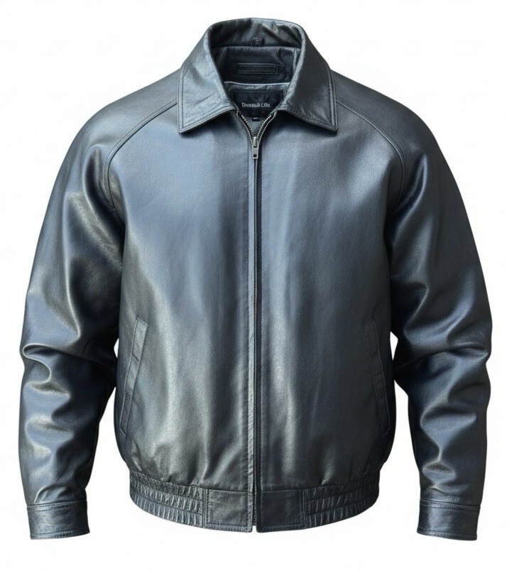 Dunne & Cole Men’s Black Leather Bomber Jacket 2XL Heavy Full Zip Coat YKK