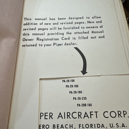 1968 Piper Cherokee Paper Service Manual PA-28 - Foto 6 di 13