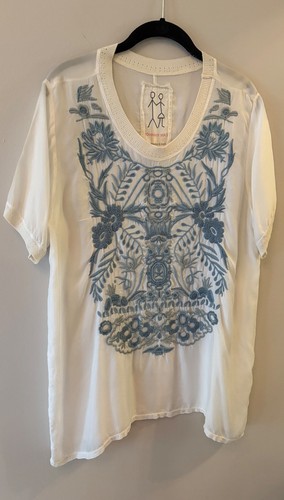 Johnny Was bestickte Tunika Top Blautöne & Salbeigrün Gr. M Strick Akzent Boho - Bild 6 von 12