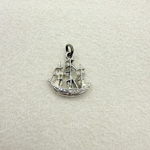 Vintage Sterling Silver Historic Three Sail Ship Dangle Charm Pendant Jewelry