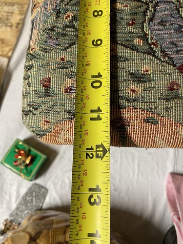 VTG Powell Tapestry Foot Stool With Hinged Lid Wood Base Legs 10"H 12"L 16"W - Picture 7 of 8