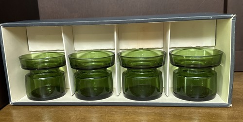 Dansk Jens Quistgaard Designs Votive Green Glass MCM Denmark Set of 4 W/box VTG - Picture 2 of 7