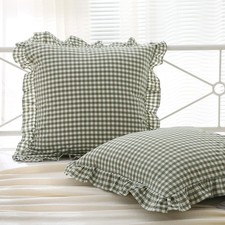 2 Pack Sage Green Plaid Ruffle Gingham Euro Shams Pillow Covers, 100 Washed ...