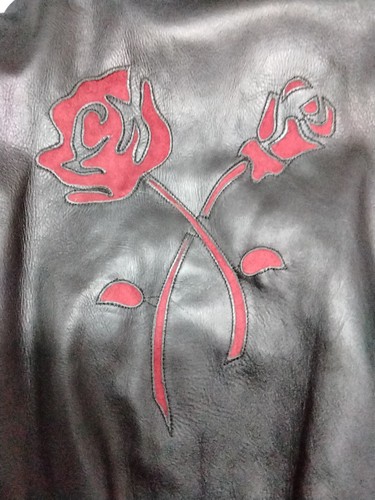 Women's 16 FIRST GENUINE LEATHER Red Rose Insets Fringed Jacket, Zip Out Lining - Picture 11 of 24