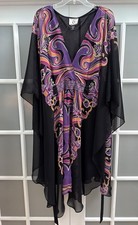 Vintage I.C.E. Boho Black Dress  Kaftan Resort Evening Cover Up Set 2pc Sz 18W
