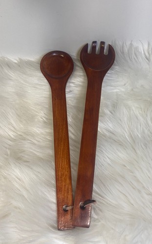 Vintage MCM Akazienholz Salatzange lange Griffe Mid Century Küchenutensilien - Bild 5 von 5