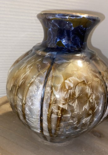 Bill Campbell Handmade Pottery Iridescent Earth Tones W/Blues Art Pottery Vase - Picture 5 of 22