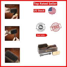 Luxury Boar Bristle Brush with Cleaning Tools - Ideal for Beards and Medium Hair