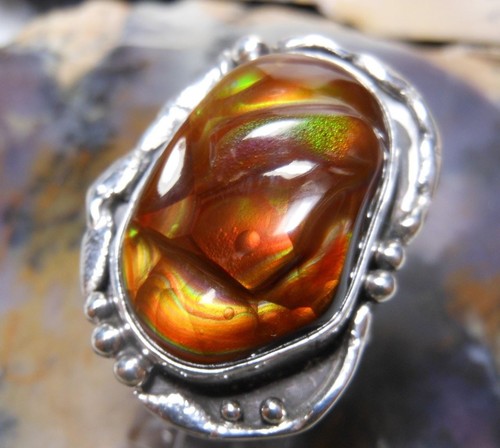 New Sterling Silver and Slaughter Camp AZ Fire Agate Gem ring size 8 3/4 - Picture 9 of 12
