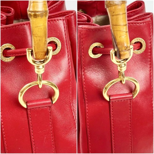 GUCCI Antiguo Bolso de Hombro Gucci Bambú 2 Vías Cordón Rojo - Imagen 8 de 11