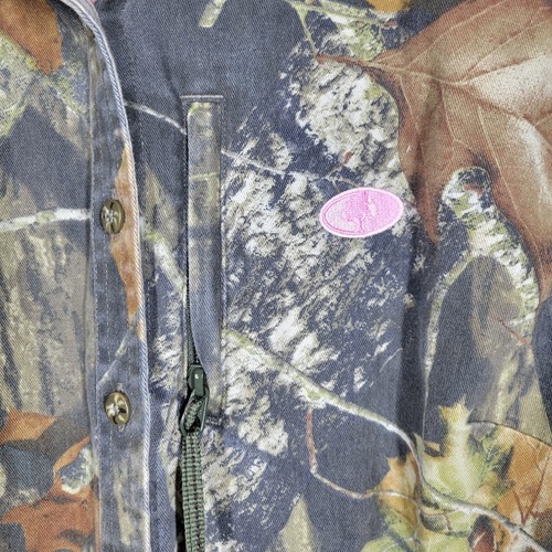 Mossy Oak Break Up Camo Button Up Hunting Shirt Pink Logo Chest Pocket Medium - Picture 4 of 7
