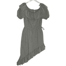 Love Shack Fancy XS Haley Gingham One Shoulder Dress Black White
