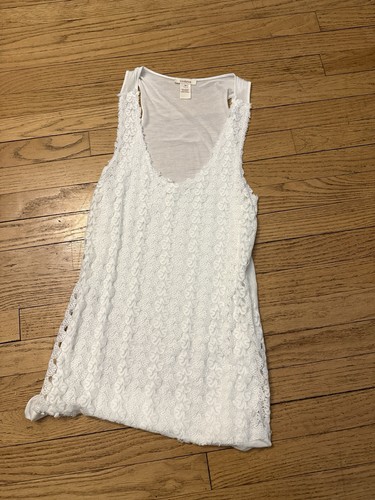 Sundance Women's White Knit Tank Top Lace Overlay Size Medium