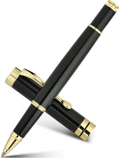 BEILUNER Ballpoint Pens, Stunning Black Chrome Metal Pen with Golden Trim, Best 
