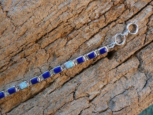 Lapislazuli Edelstein & Opal Sterlingsilber 925 aufklappbar 7,50" Armband NEU AR11 - Bild 4 von 12