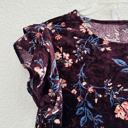a.n.a Floral Velvet Blouse Womens L Burgundy Ruffle Sleeve Whimsygoth Grunge - Picture 3 of 8
