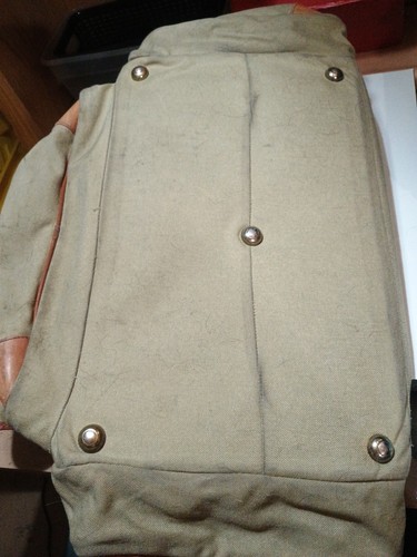 Tracolla vintage LL Bean USA verde e marrone tela pelle viaggio mancante - Foto 7 di 9