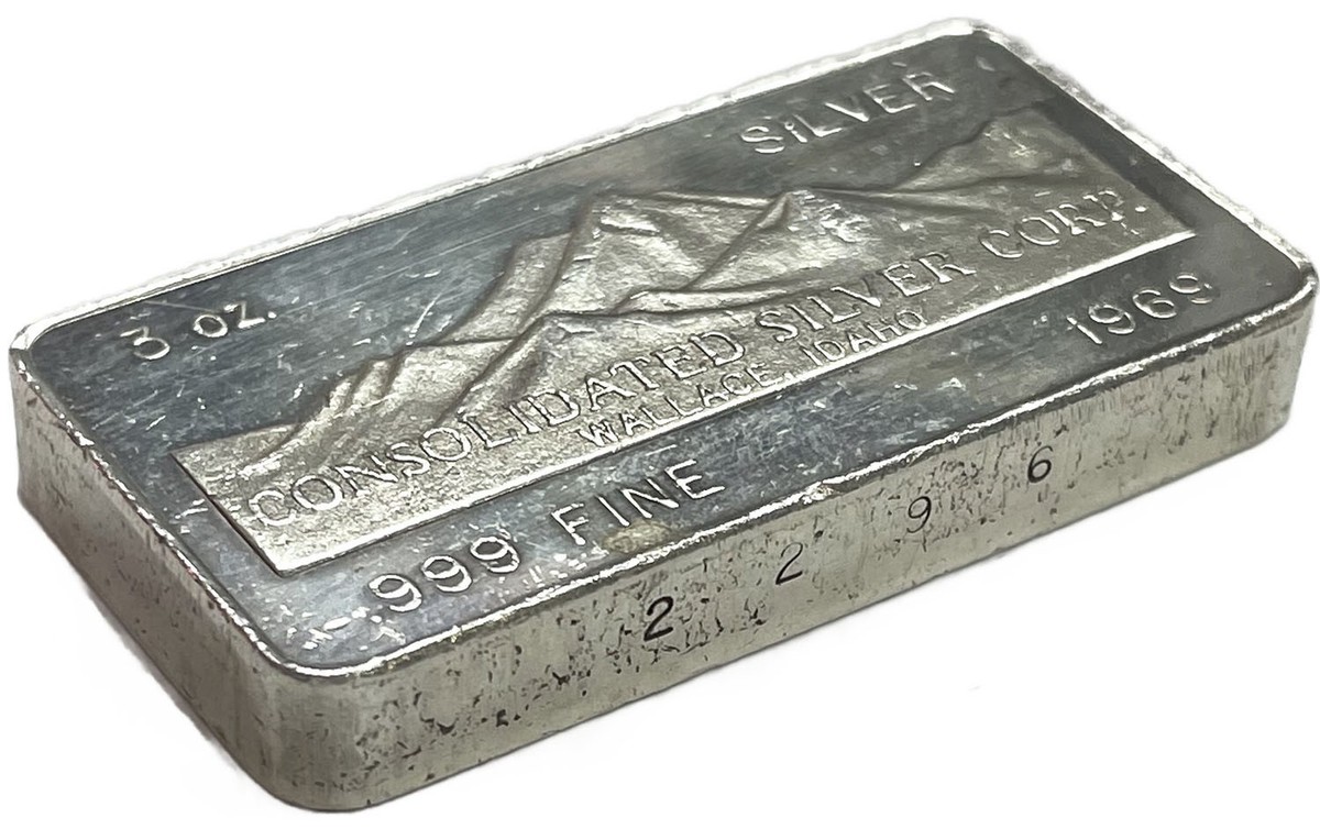 1969 SILVER 3oz WALLA WALLA DAY MINES CONSOLIDATED CORP .999 FINE