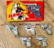 Vintage 1950's Lot of 5 HAWK Toy Cap Gun Pistol Tin~Japan Original Box