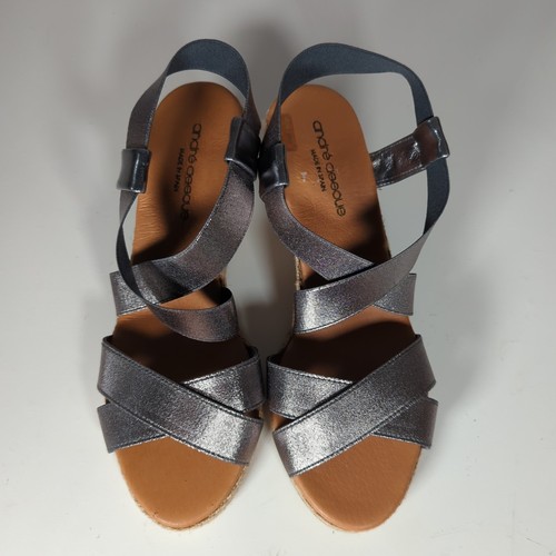 Andre Assous Leather Dalmira Espadrille Wedge Sandal Slingback Womens 9M Pewter - Picture 3 of 7
