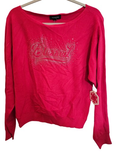 Calligraphie Langarm Pullover Blessed Silber Strass Hot Pink Gr. M Neu mit Etikett - Bild 1 von 12