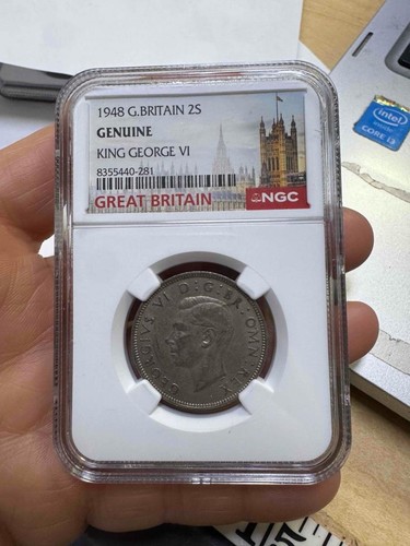 1948 Großbritannien 25 King George VI NGC Original Two Shilling Kostenloser Versand - Bild 1 von 2