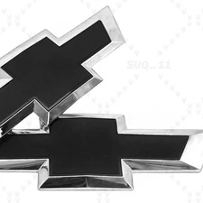 For Silverado 1500 2500 HD 3500 HD Black Chrome Front Tailgate Bowtie Emblem Set