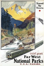 Travel by Train Far West National Parks USA Canada Poster Wall Art Print Retro