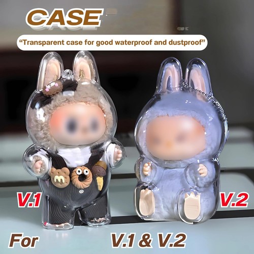Plush Doll Cover Clear Display Case for LABUBU Doll Protective Case w/ Keychain - Picture 24 of 24