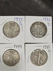 4pc Mixed Dates 50¢ Walking Liberty 90% Silver Half Dollars