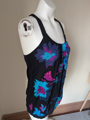 Express Y2K Sequin Tank Top Womens S Floral Embellished Blouson Long Sleeveless - Picture 14 of 14
