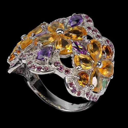 Anello in argento sterling 925 pera citrino 5x4 mm ametista smeraldo gemma... - Foto 3 di 13