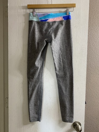 Ivivva Lululemon Girls Grey Blue Green Band Athletic Leggings Size 12 - Picture 4 of 4