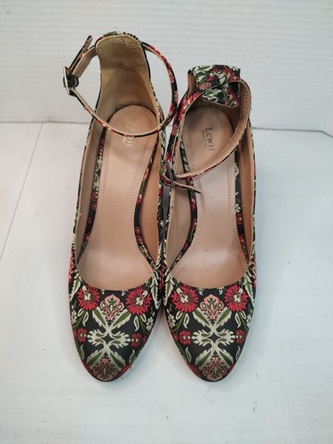 Lewit Block Heel Women's Shoes Black Floral Textile Ankle Strap Italy EU39 US8.5 - Picture 5 of 8