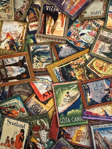 VINTAGE VOYAGE BY AIMEE STEWART RETRO WORLD TRAVEL POSTERS KAUFMAN FABRIC HY - Picture 5 of 6