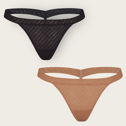 SKIMS Underwear Logo Tanga String Bikini | Large Schwarz Hellbraun Set Sexy Dessous - Bild 1 von 9