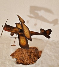1970s Copper  Metal & Burl Wood Base Airplane Plane Aviation Sculpture Art Rare
