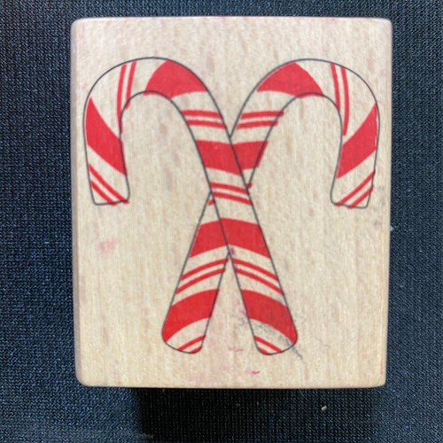 Bastones de caramelo a rayas de Navidad sello de goma 2x2 pulgadas ligera mancha - Imagen 1 de 3