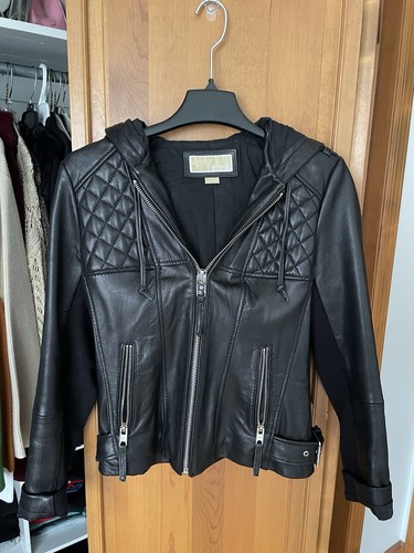 Michael Kors Women’s Hooded Genuine Leather Jacket - Size Small
