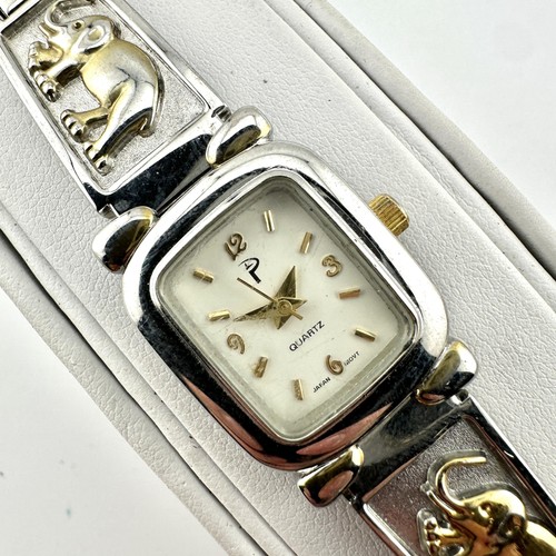 Elephant Bracelet Watch Womens Quartz Japan Movt Two Tone Silver Gold PL984S - Picture 2 of 18