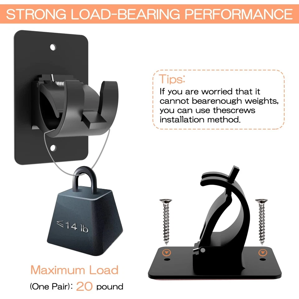 Paquete de 6 soportes de barra de cortina autoadhesivos de alta resistencia sin taladro soportes de montaje en pared Foto 3 de 4