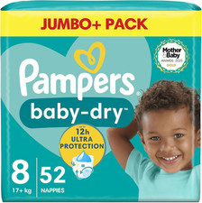 Pampers Baby-Dry Size 8, 52 Nappies, 17Kg+, Jumbo+ Pack, up to a 100Percent Leak 0.52 per nappy