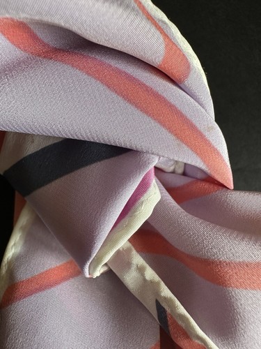 Vtg Vera Neumann Scarf Silk Stripe Lavender Pink Orange Navy 10x40 Summer - Picture 20 of 23