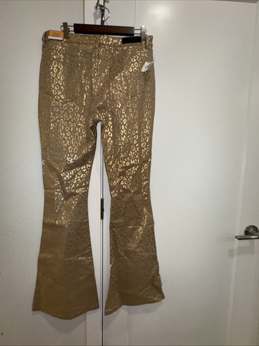 Denim Rock Roll para mujer talla 32-34 caqui guepardo tiro alto acampanado dorado dinero nuevo - Imagen 4 de 18