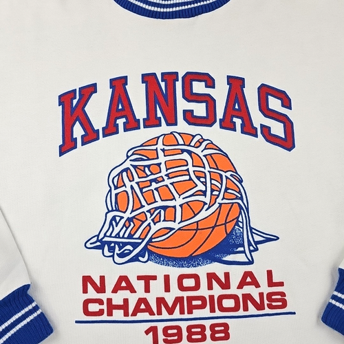 VTG Kansas Jayhawks Basketball 1988 Champions White Crewneck Sweatshirt Size L - Picture 7 of 13