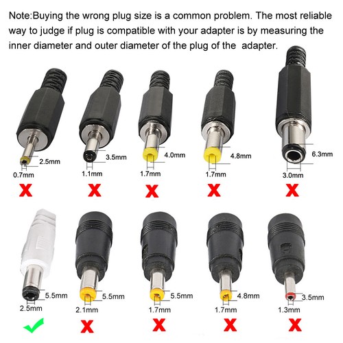 DC Power 5.5mm x 2.5mm 10A 30cm Barrel Male Plugs Connectors Pigtail - Picture 5 of 5